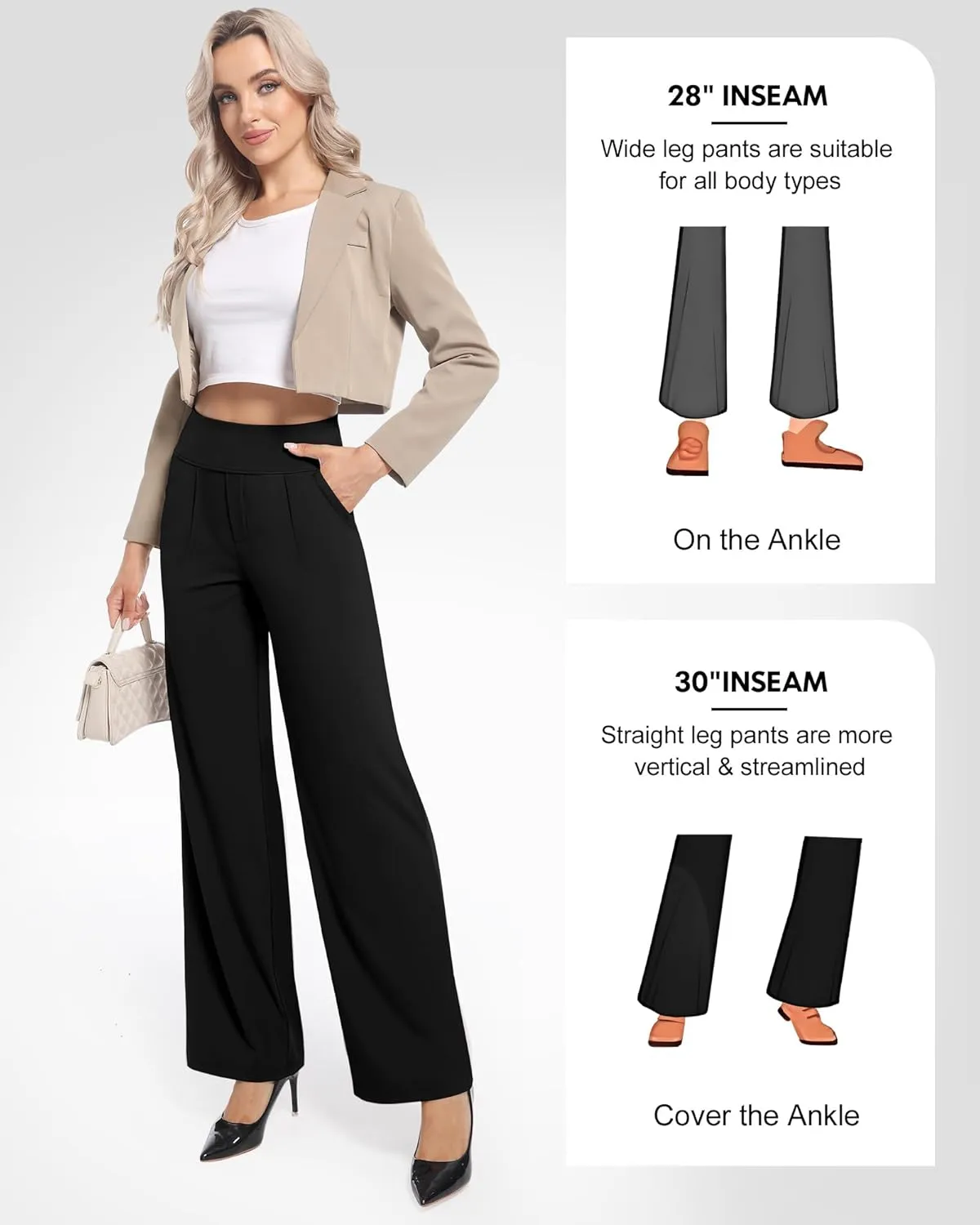 CL convallaria Womens Wide Leg Yoga Pants with Pockets Stretch Trousers Business Casual Dress Pant Petite Regular