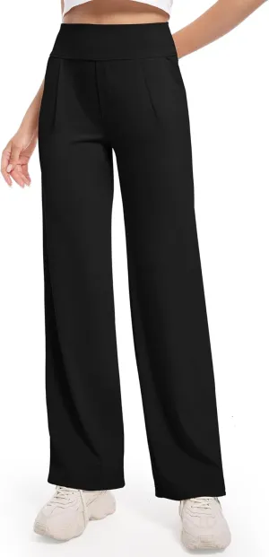 CL convallaria Womens Wide Leg Yoga Pants with Pockets Stretch Trousers Business Casual Dress Pant Petite Regular