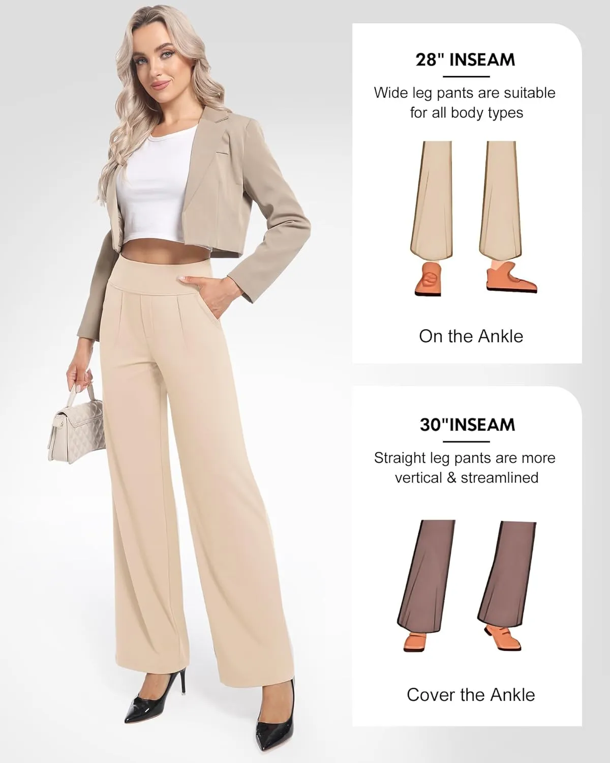CL convallaria Womens Wide Leg Yoga Pants with Pockets Stretch Trousers Business Casual Dress Pant Petite Regular