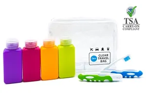 Clear Tsa Approved Carry-On Toiletry Bag Set   4 Leak Proof Refillable Travel Bottles   2 Travel