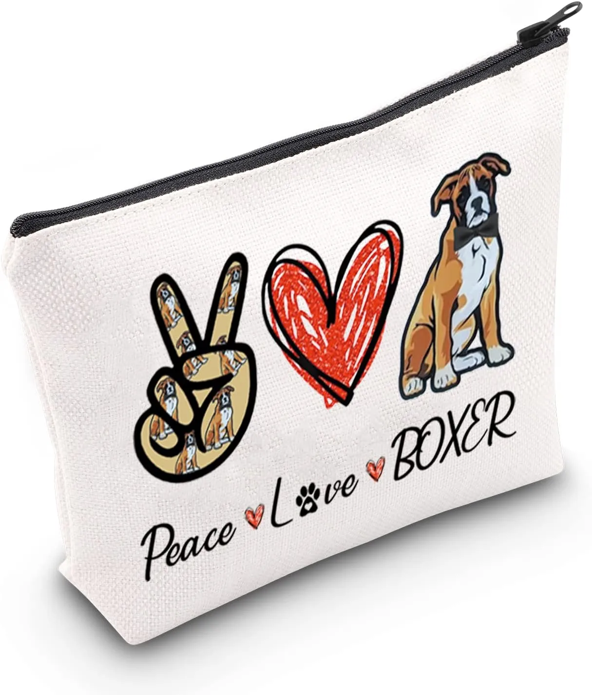 CMNIM Boxer Dog Gifts for Women Boxer Makeup Bag Peace Love Boxer Owner Gifts for Dog Mom Dog Lover Zipper Pouch Bag(BOXER Makeup Bag)