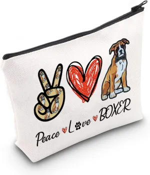 CMNIM Boxer Dog Gifts for Women Boxer Makeup Bag Peace Love Boxer Owner Gifts for Dog Mom Dog Lover Zipper Pouch Bag(BOXER Makeup Bag)