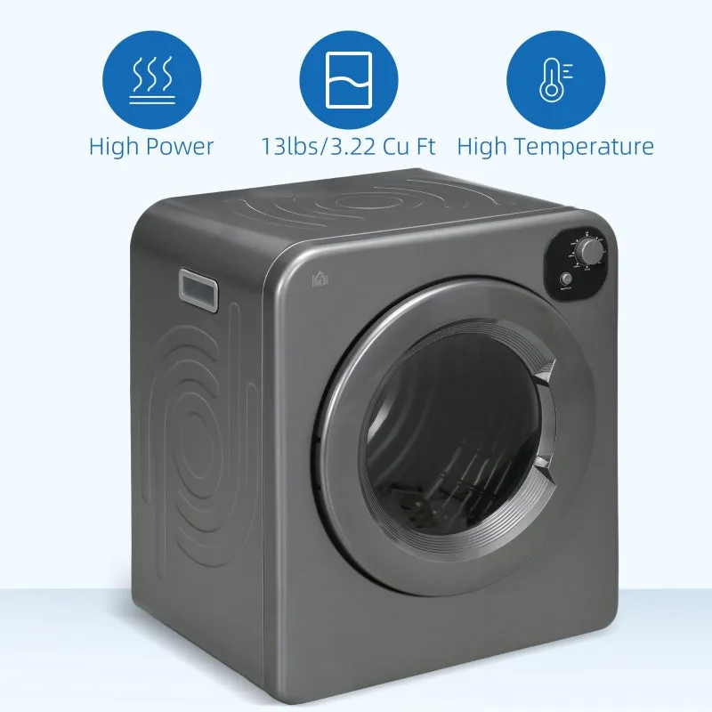 Compact Laundry Dryer 1300W Front Load Electric Dryer - Gray