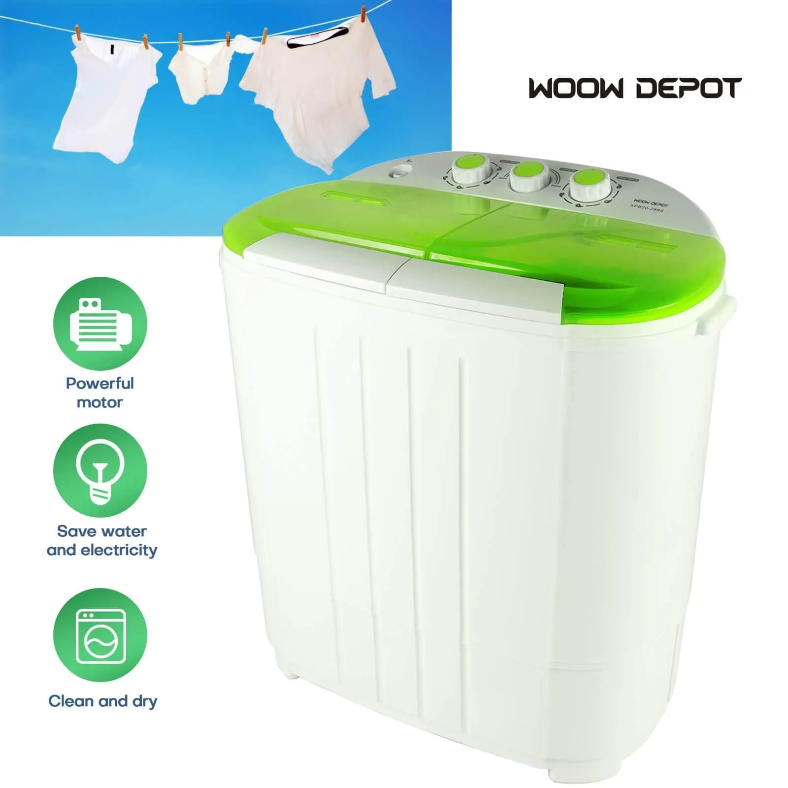 Compact Portable Washing Machine Twin Tub Washer & Dryer
