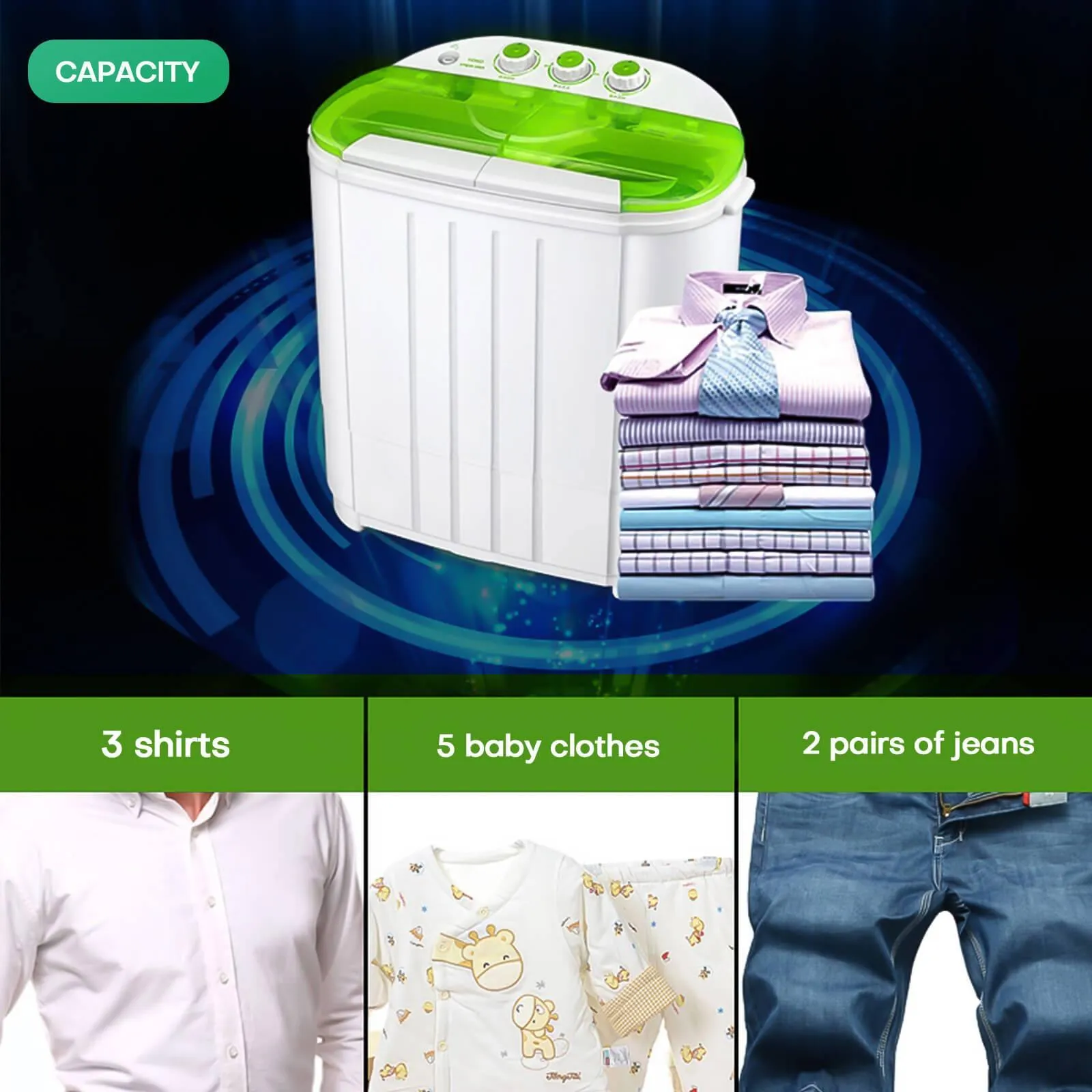 Compact Portable Washing Machine Twin Tub Washer & Dryer
