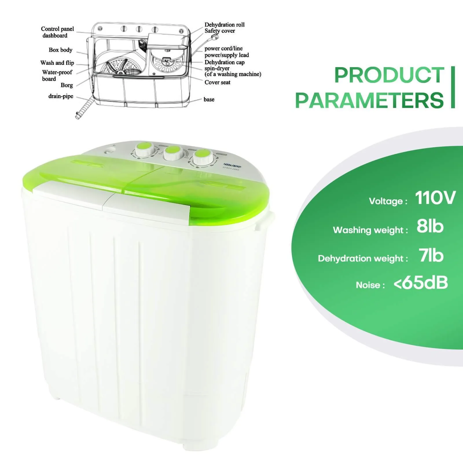 Compact Portable Washing Machine Twin Tub Washer & Dryer