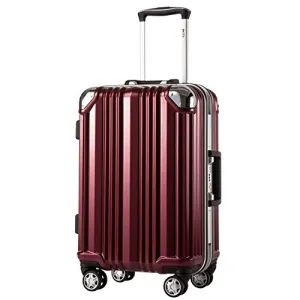 Coolife Luggage Aluminium Frame Suitcase with TSA Lock 100% PC (M(24in), Wine red)