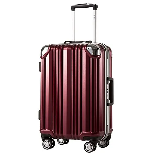 Coolife Luggage Aluminium Frame Suitcase with TSA Lock 100% PC (M(24in), Wine red)