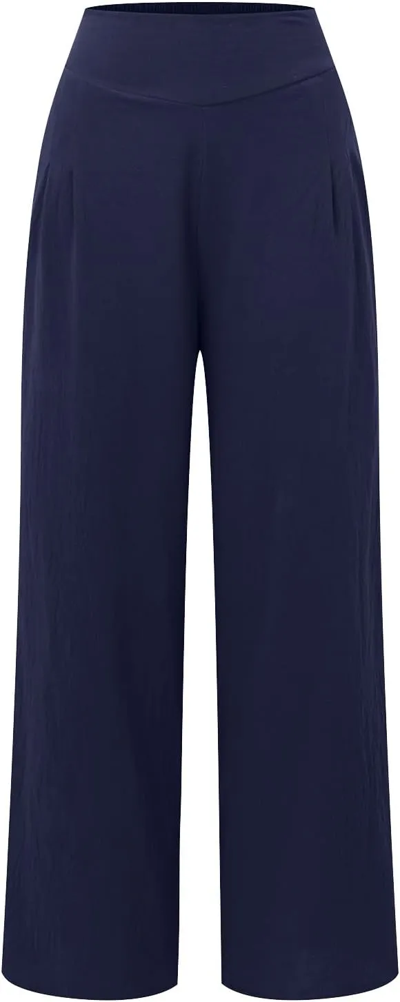 Corduroy Pleated Pants for Women Winter Everyday Hiking Pants with Pockets Elastic Waist High Waisted