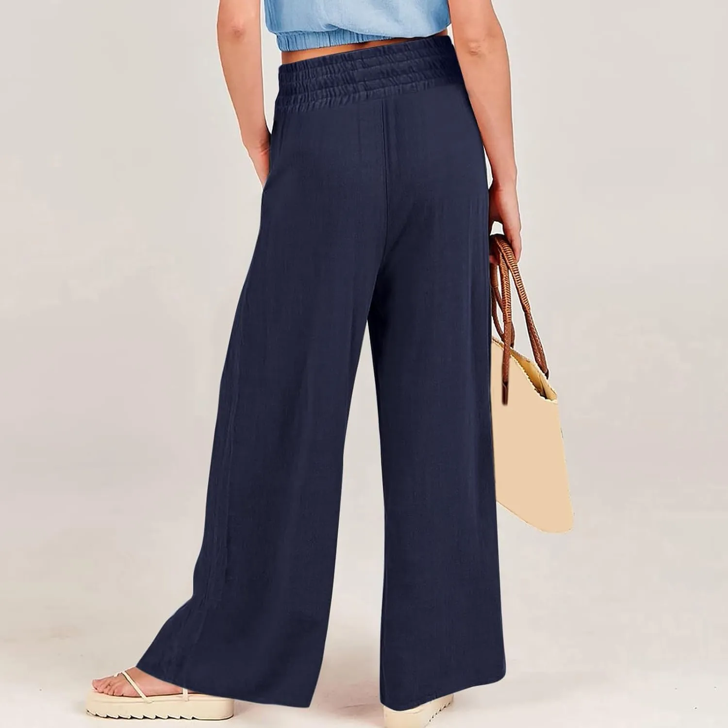 Corduroy Pleated Pants for Women Winter Everyday Hiking Pants with Pockets Elastic Waist High Waisted