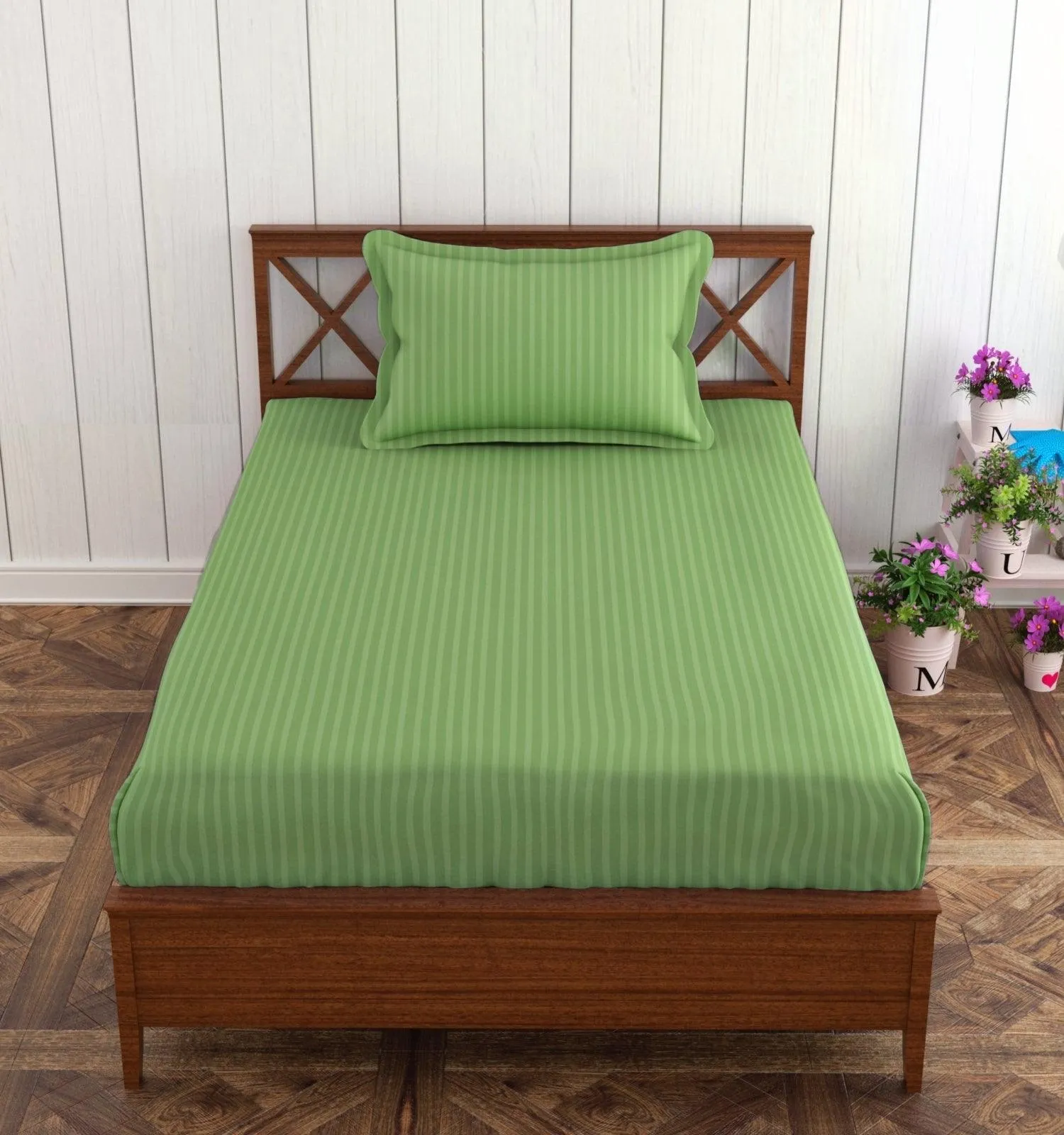 Cotton College/Hostel Bed Sizes Fitted Bedsheet with 1 Pillow Cover(100% Cotton & 200 TC)