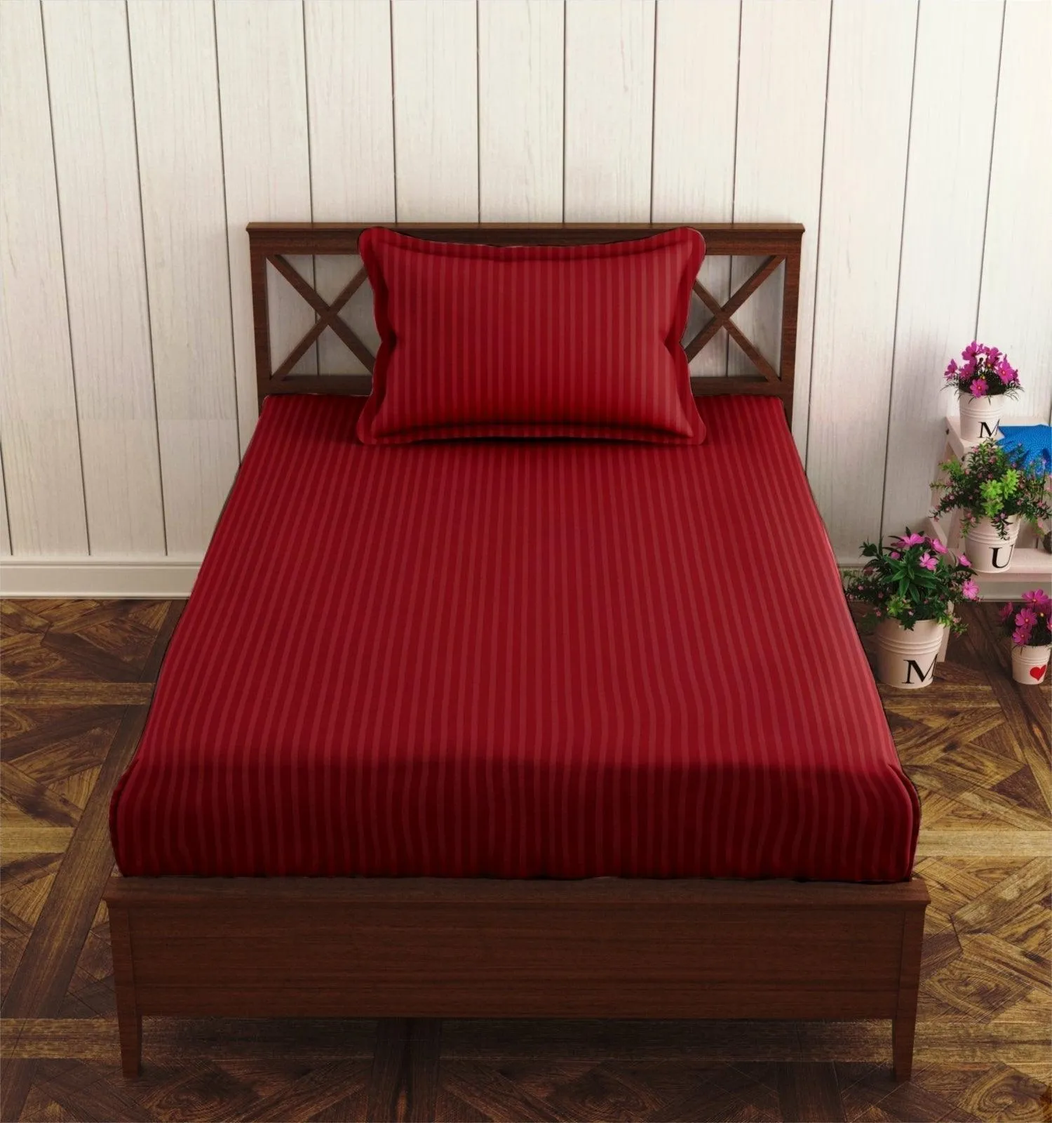 Cotton College/Hostel Bed Sizes Fitted Bedsheet with 1 Pillow Cover(100% Cotton & 200 TC)