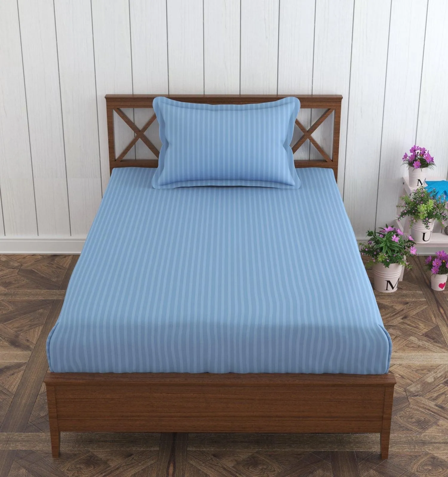 Cotton College/Hostel Bed Sizes Fitted Bedsheet with 1 Pillow Cover(100% Cotton & 200 TC)