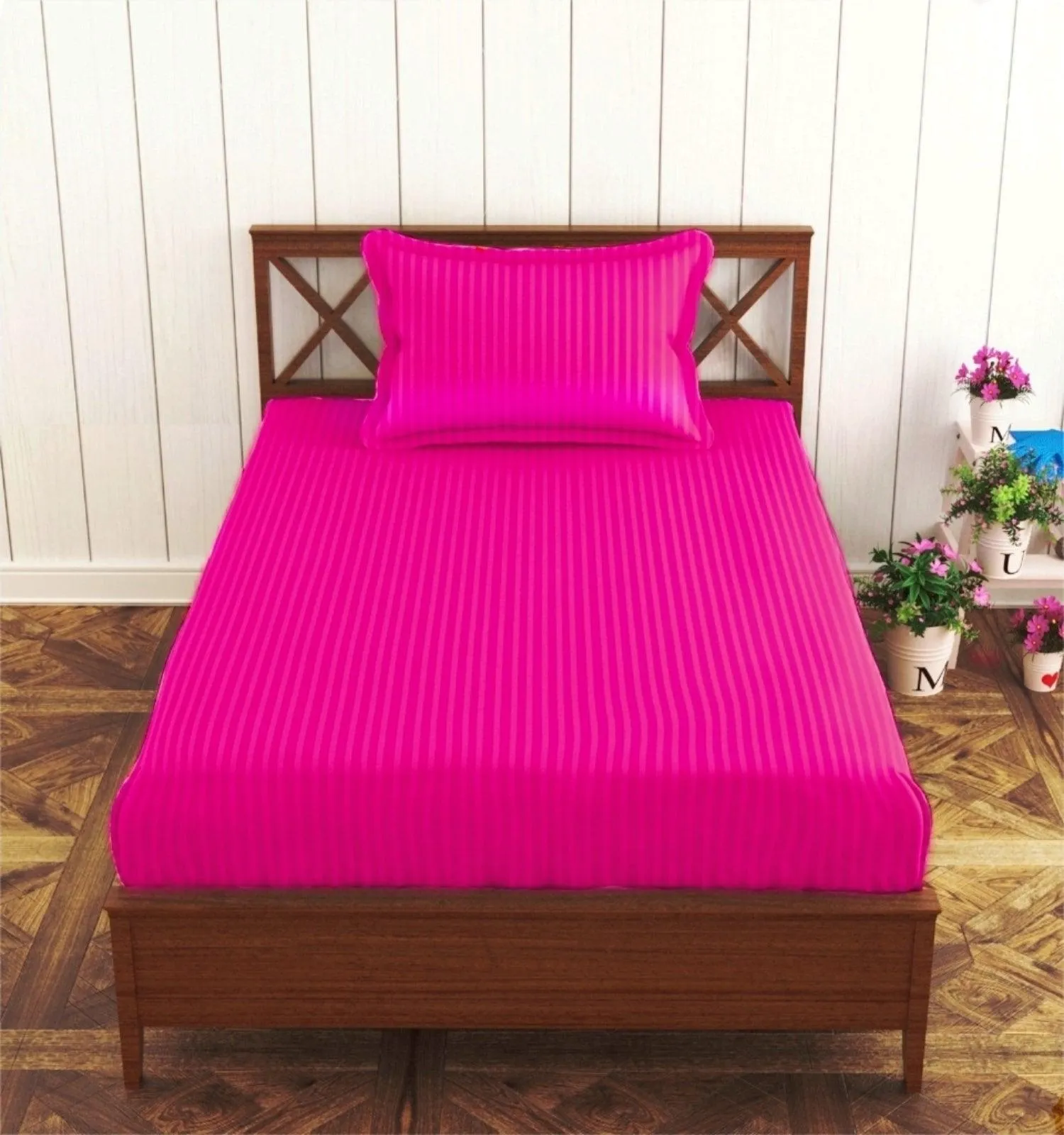 Cotton College/Hostel Bed Sizes Fitted Bedsheet with 1 Pillow Cover(100% Cotton & 200 TC)