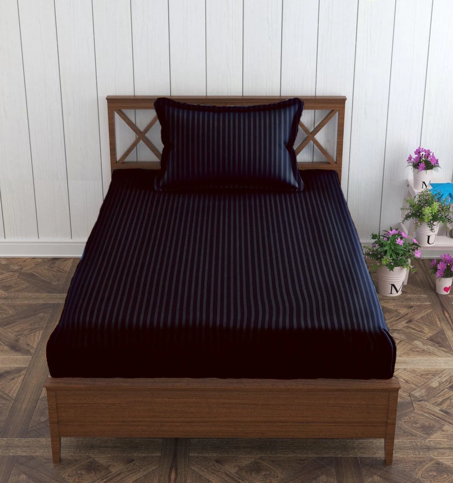 Cotton College/Hostel Bed Sizes Fitted Bedsheet with 1 Pillow Cover(100% Cotton & 200 TC)