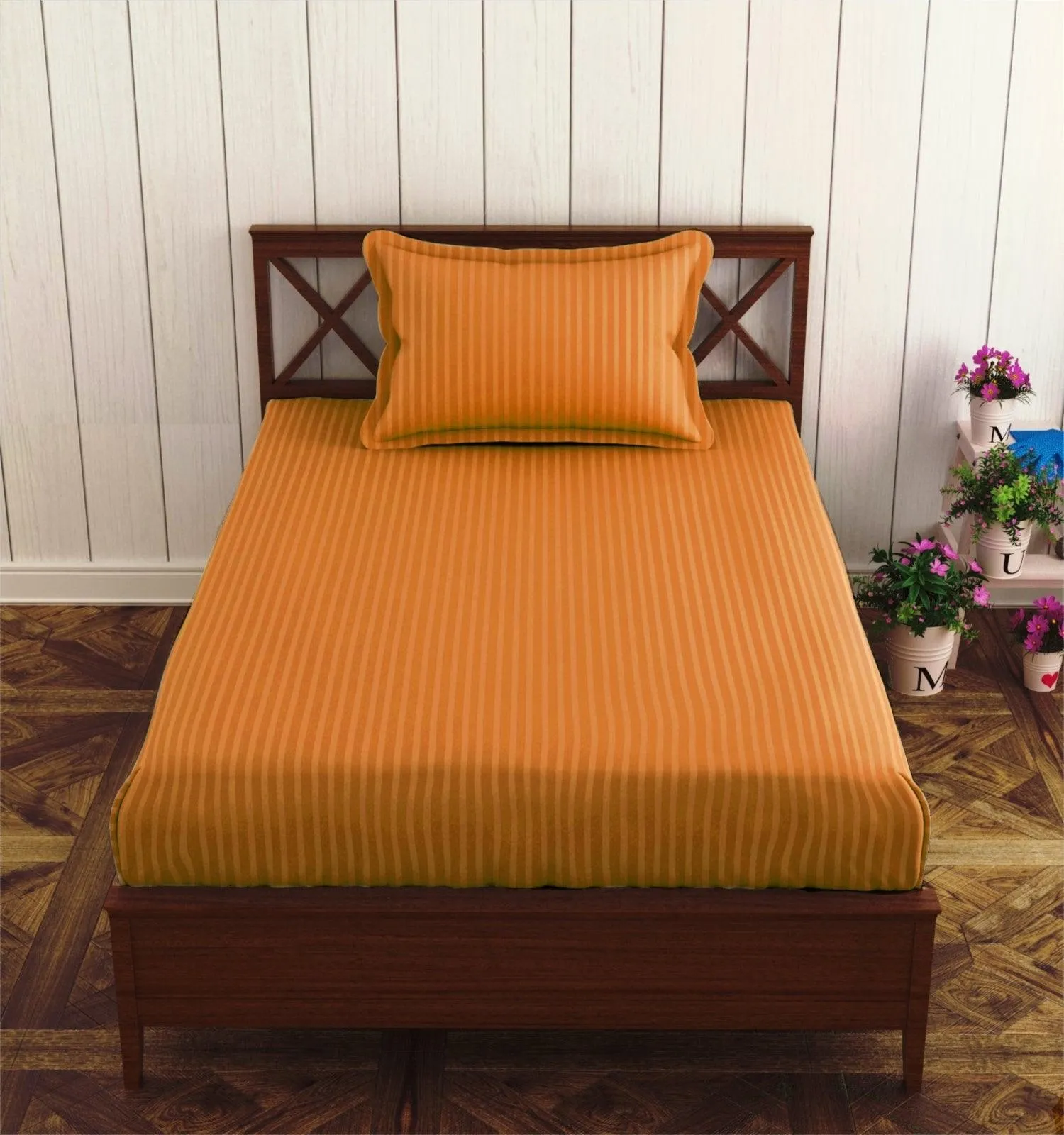 Cotton College/Hostel Bed Sizes Fitted Bedsheet with 1 Pillow Cover(100% Cotton & 200 TC)