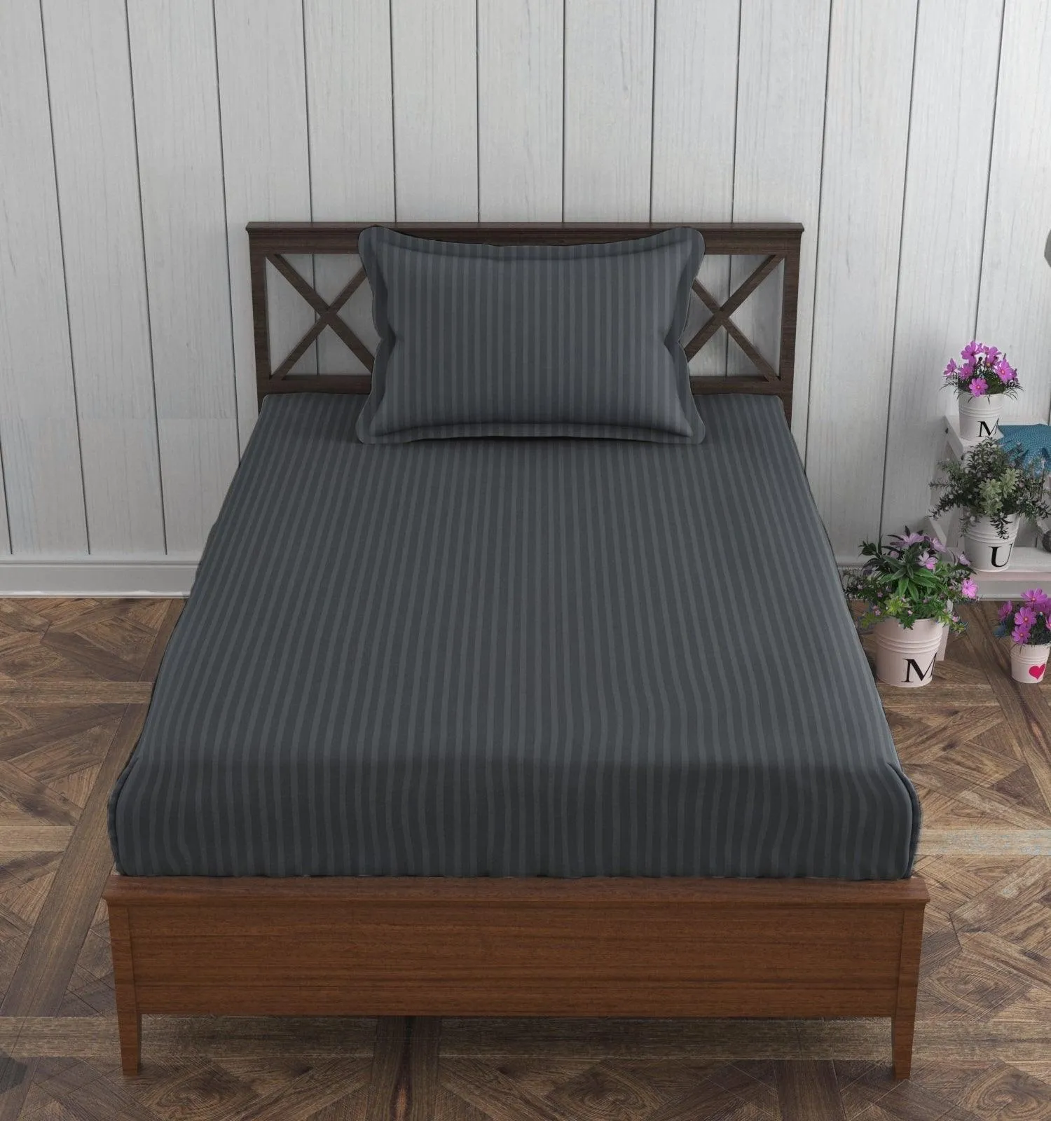 Cotton College/Hostel Bed Sizes Fitted Bedsheet with 1 Pillow Cover(100% Cotton & 200 TC)