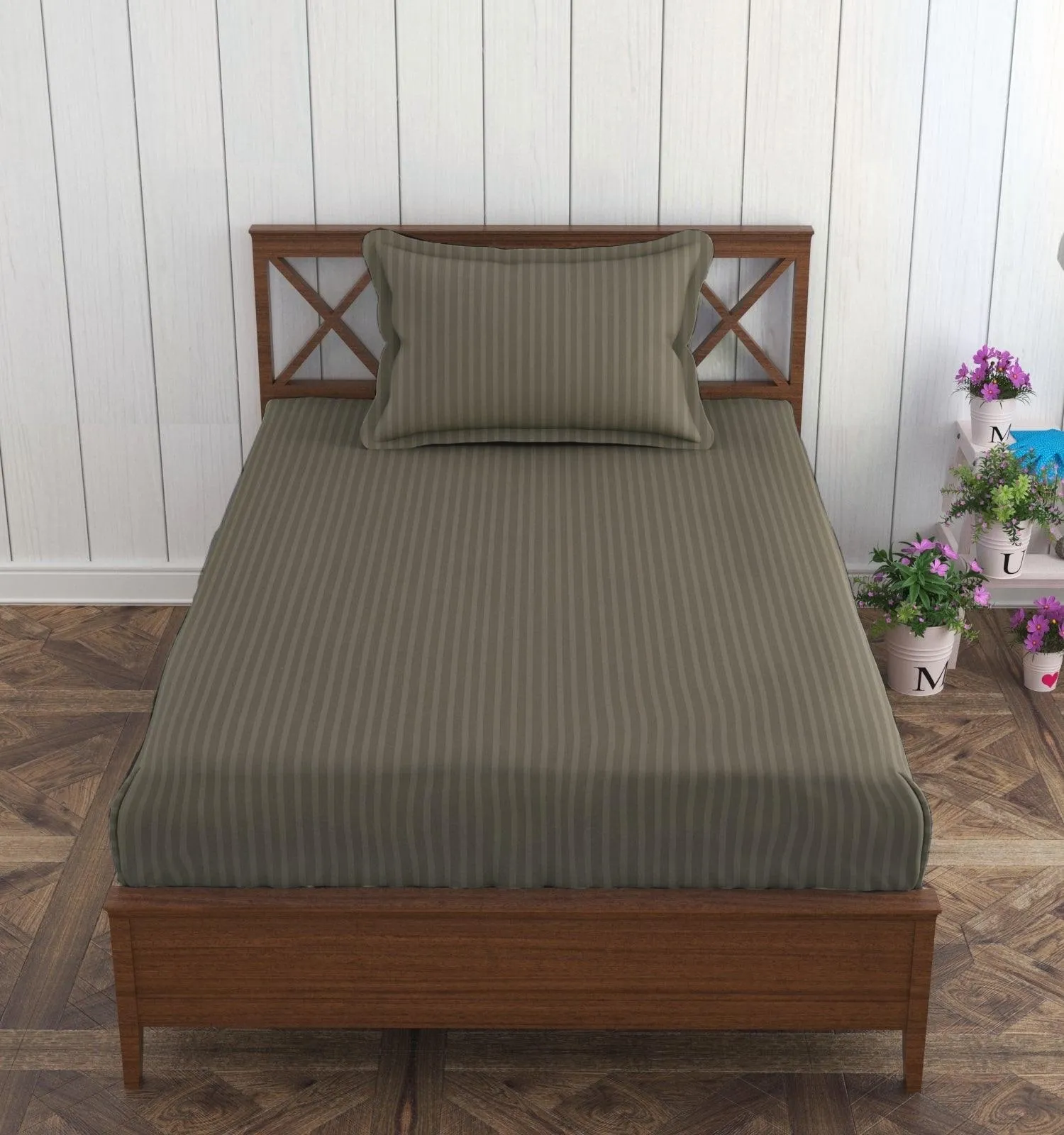 Cotton College/Hostel Bed Sizes Fitted Bedsheet with 1 Pillow Cover(100% Cotton & 200 TC)