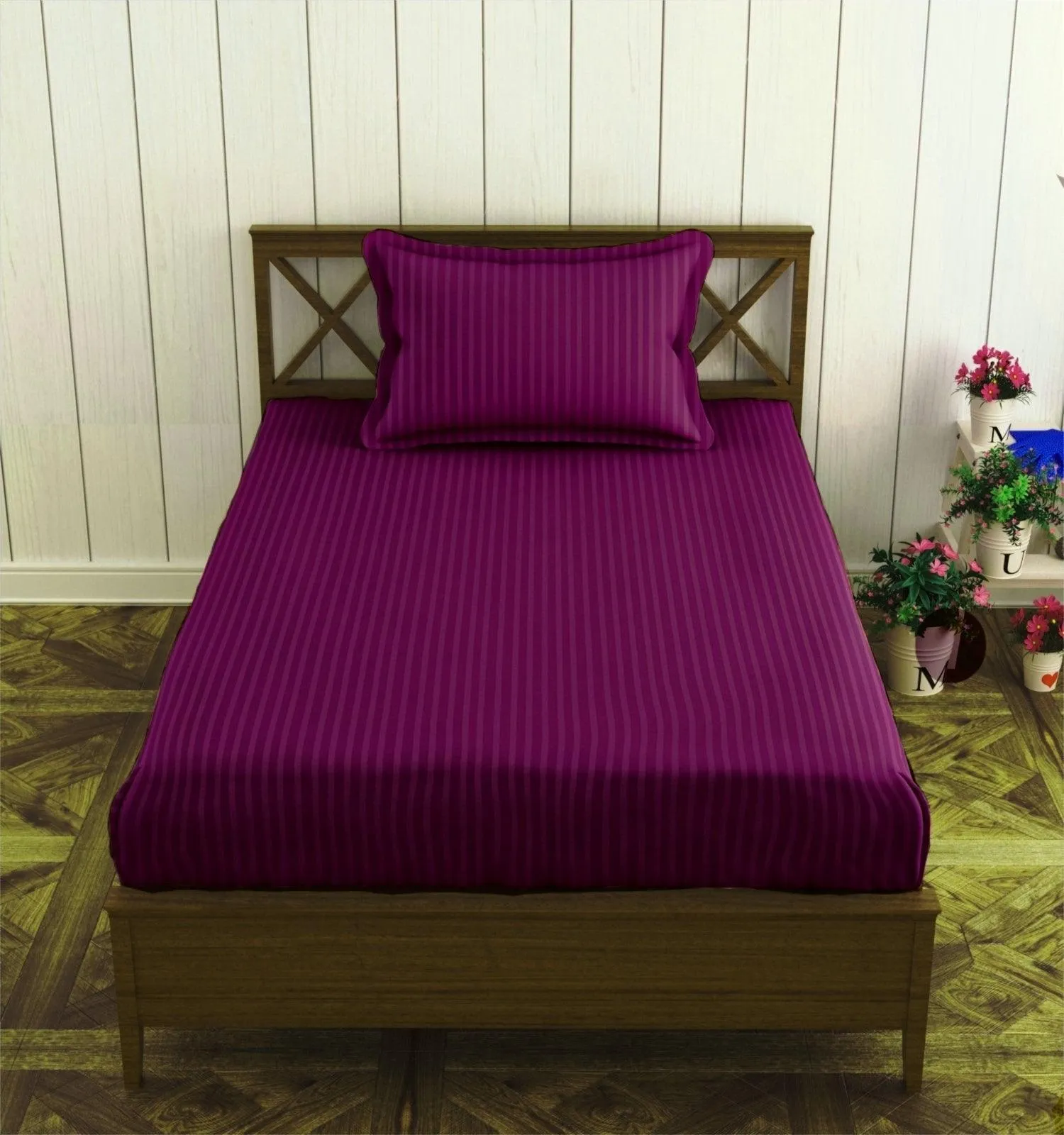 Cotton College/Hostel Bed Sizes Fitted Bedsheet with 1 Pillow Cover(100% Cotton & 200 TC)