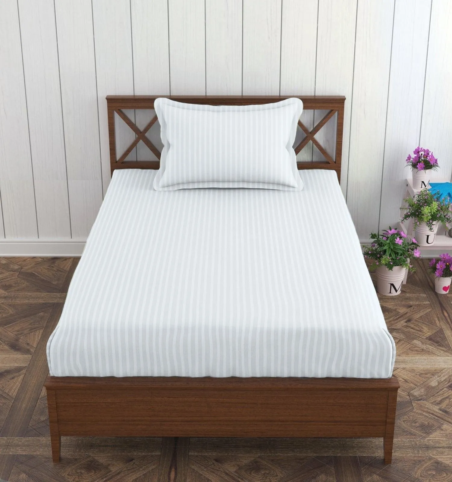 Cotton College/Hostel Bed Sizes Fitted Bedsheet with 1 Pillow Cover(100% Cotton & 200 TC)