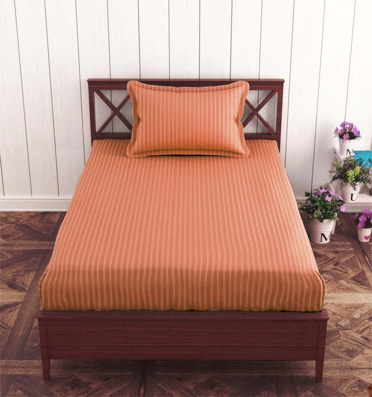 Cotton College/Hostel Bed Sizes Fitted Bedsheet with 1 Pillow Cover(100% Cotton & 200 TC)