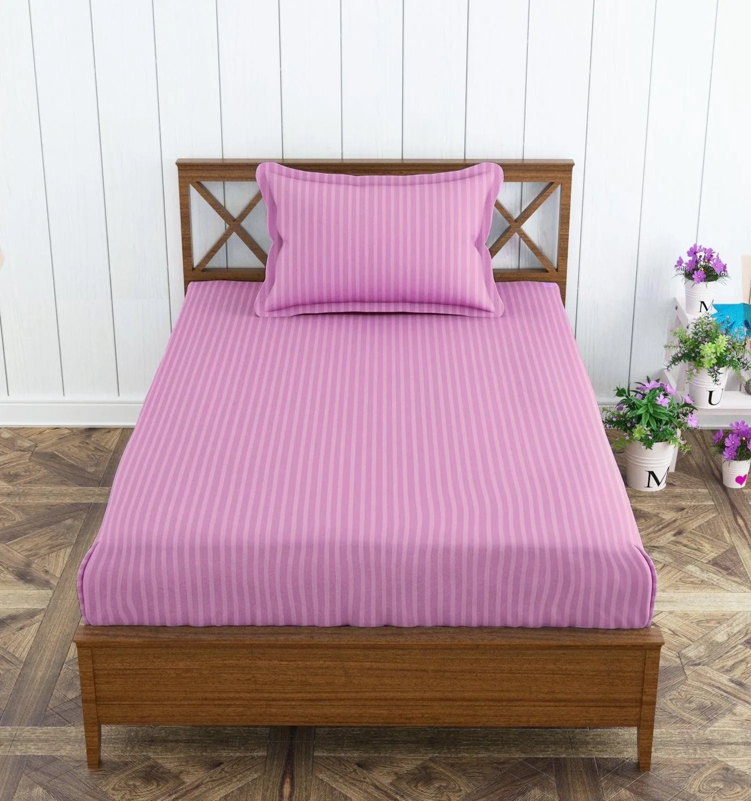 Cotton College/Hostel Bed Sizes Fitted Bedsheet with 1 Pillow Cover(100% Cotton & 200 TC)