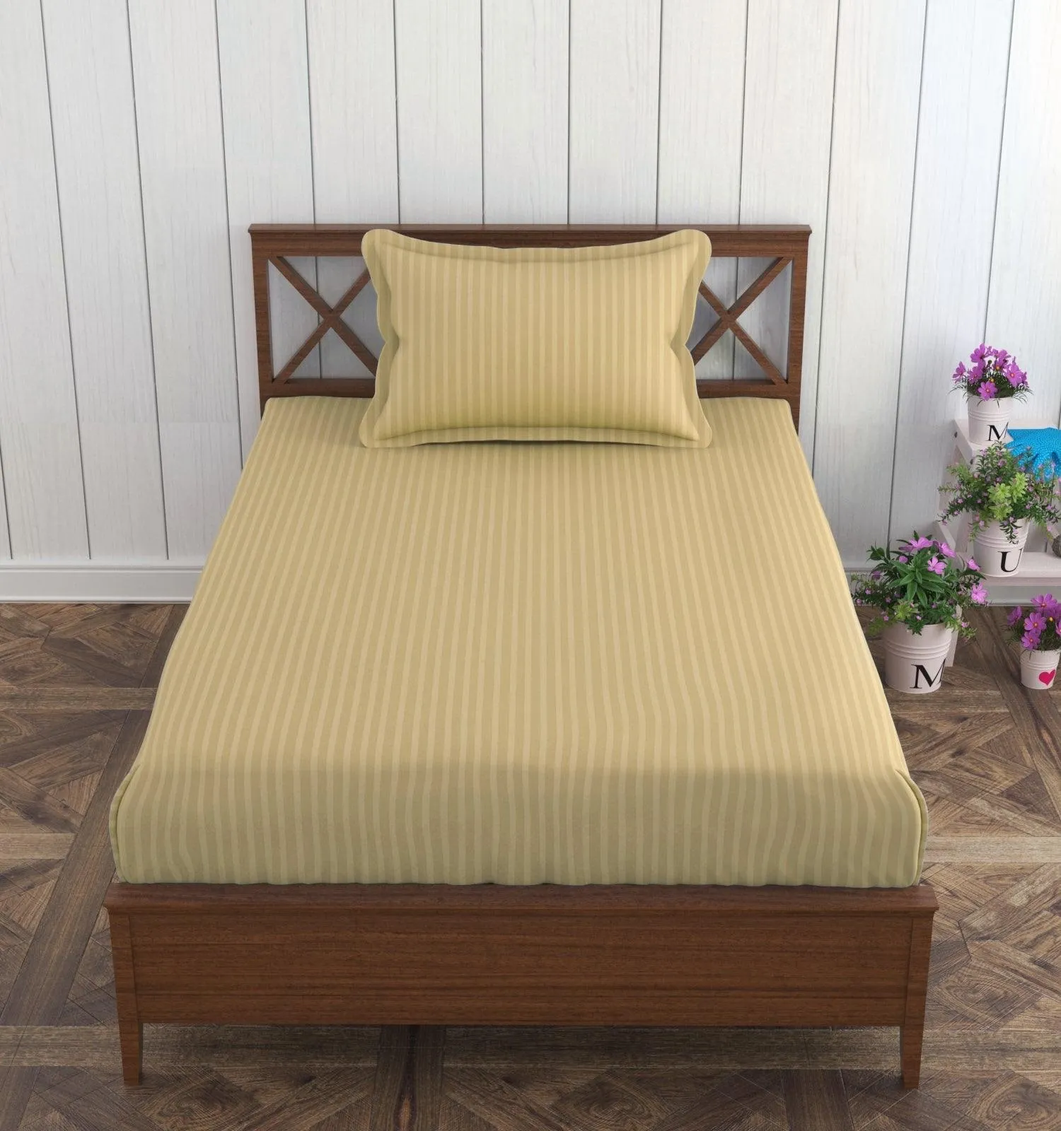 Cotton College/Hostel Bed Sizes Fitted Bedsheet with 1 Pillow Cover(100% Cotton & 200 TC)