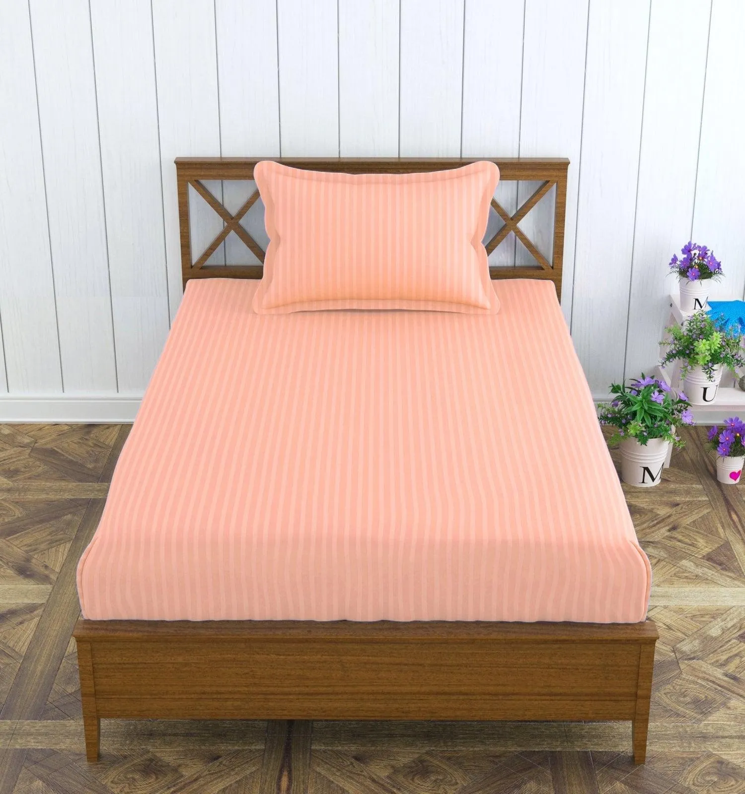 Cotton College/Hostel Bed Sizes Fitted Bedsheet with 1 Pillow Cover(100% Cotton & 200 TC)