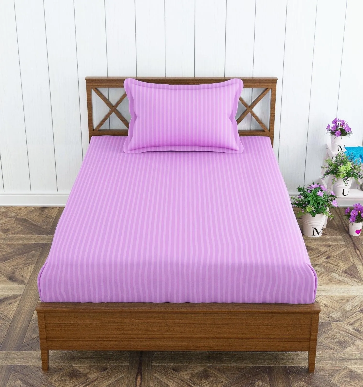 Cotton College/Hostel Bed Sizes Fitted Bedsheet with 1 Pillow Cover(100% Cotton & 200 TC)