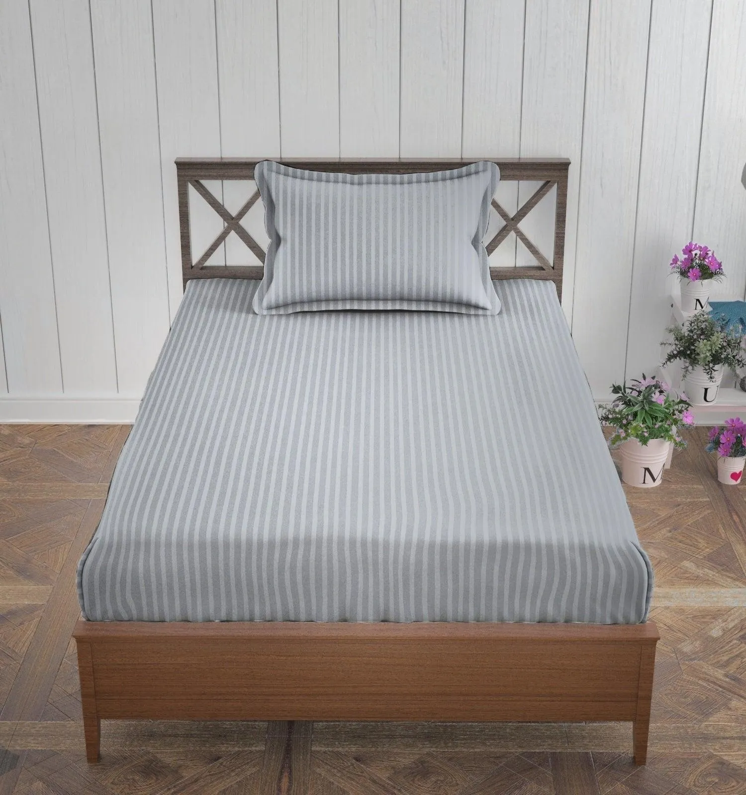 Cotton College/Hostel Bed Sizes Fitted Bedsheet with 1 Pillow Cover(100% Cotton & 200 TC)