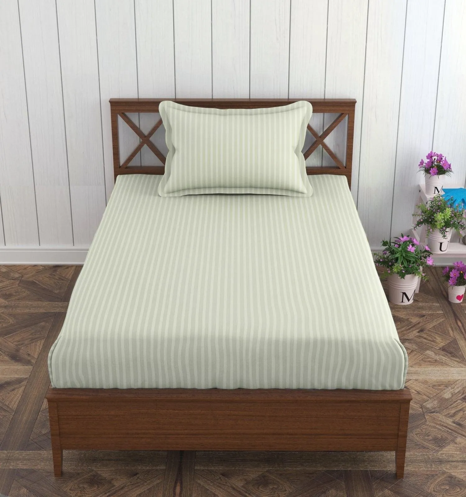 Cotton College/Hostel Bed Sizes Fitted Bedsheet with 1 Pillow Cover(100% Cotton & 200 TC)