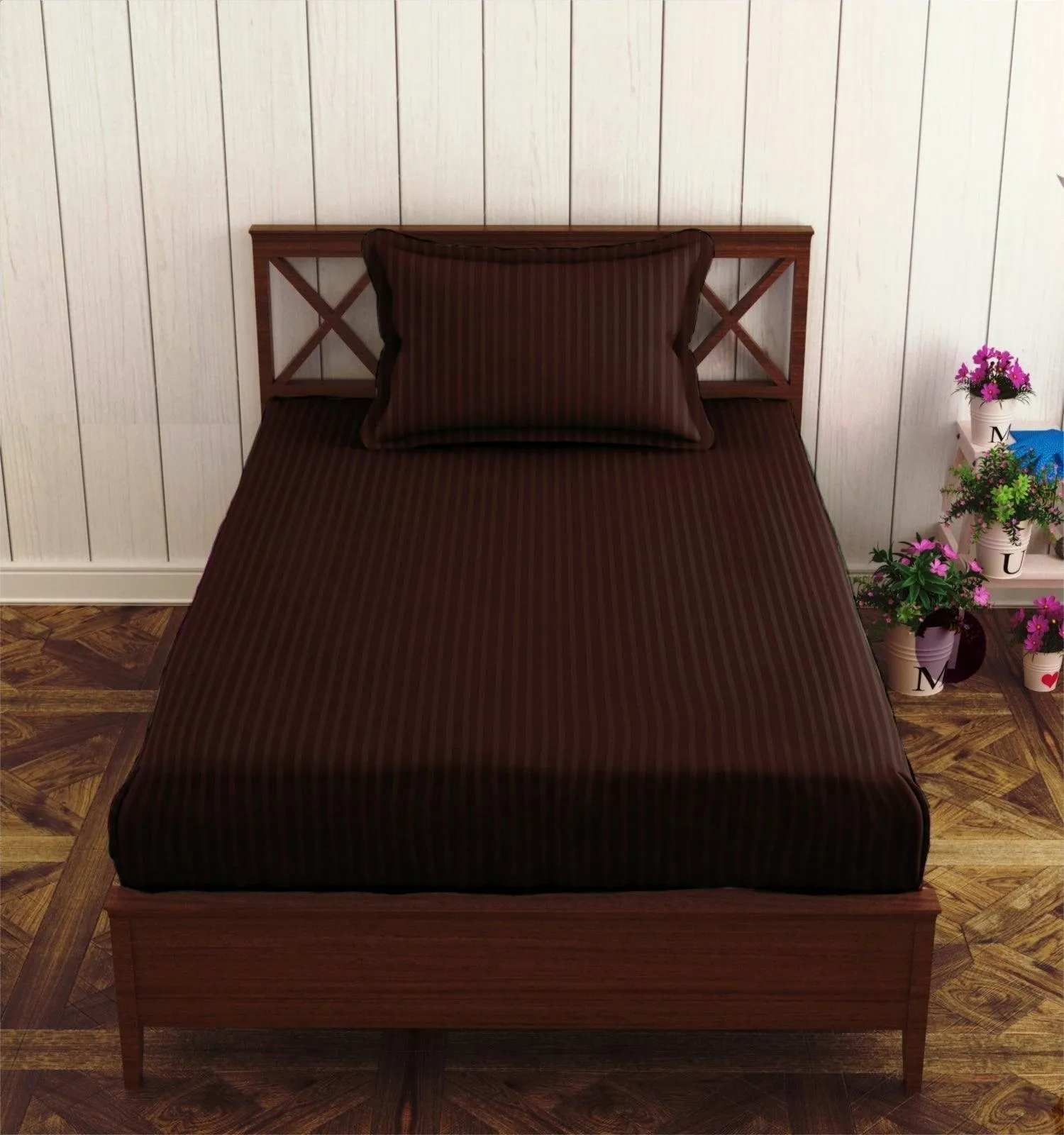 Cotton College/Hostel Bed Sizes Fitted Bedsheet with 1 Pillow Cover(100% Cotton & 200 TC)