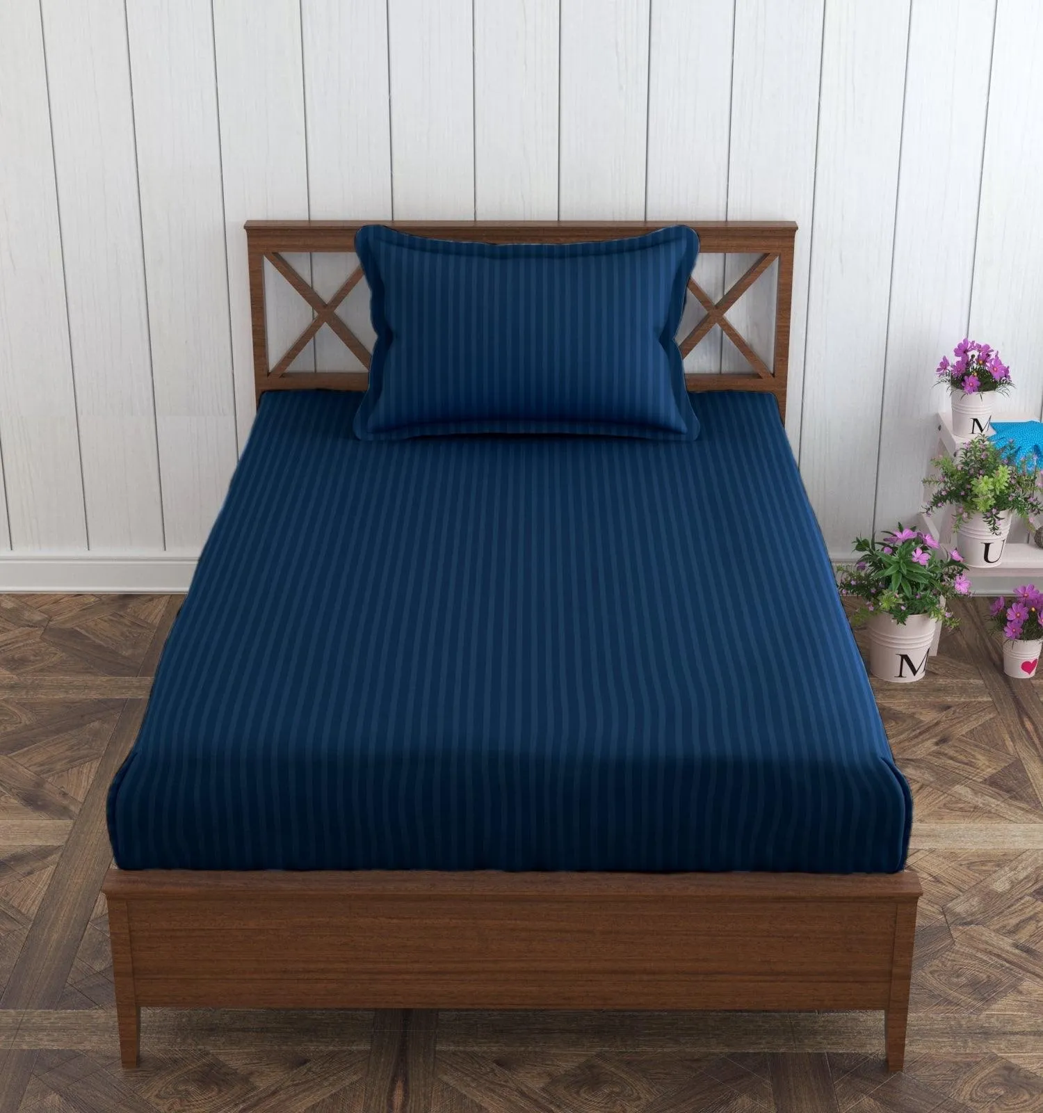 Cotton College/Hostel Bed Sizes Fitted Bedsheet with 1 Pillow Cover(100% Cotton & 200 TC)