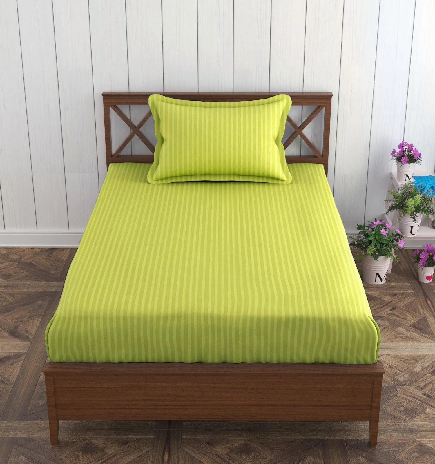 Cotton College/Hostel Bed Sizes Fitted Bedsheet with 1 Pillow Cover(100% Cotton & 200 TC)