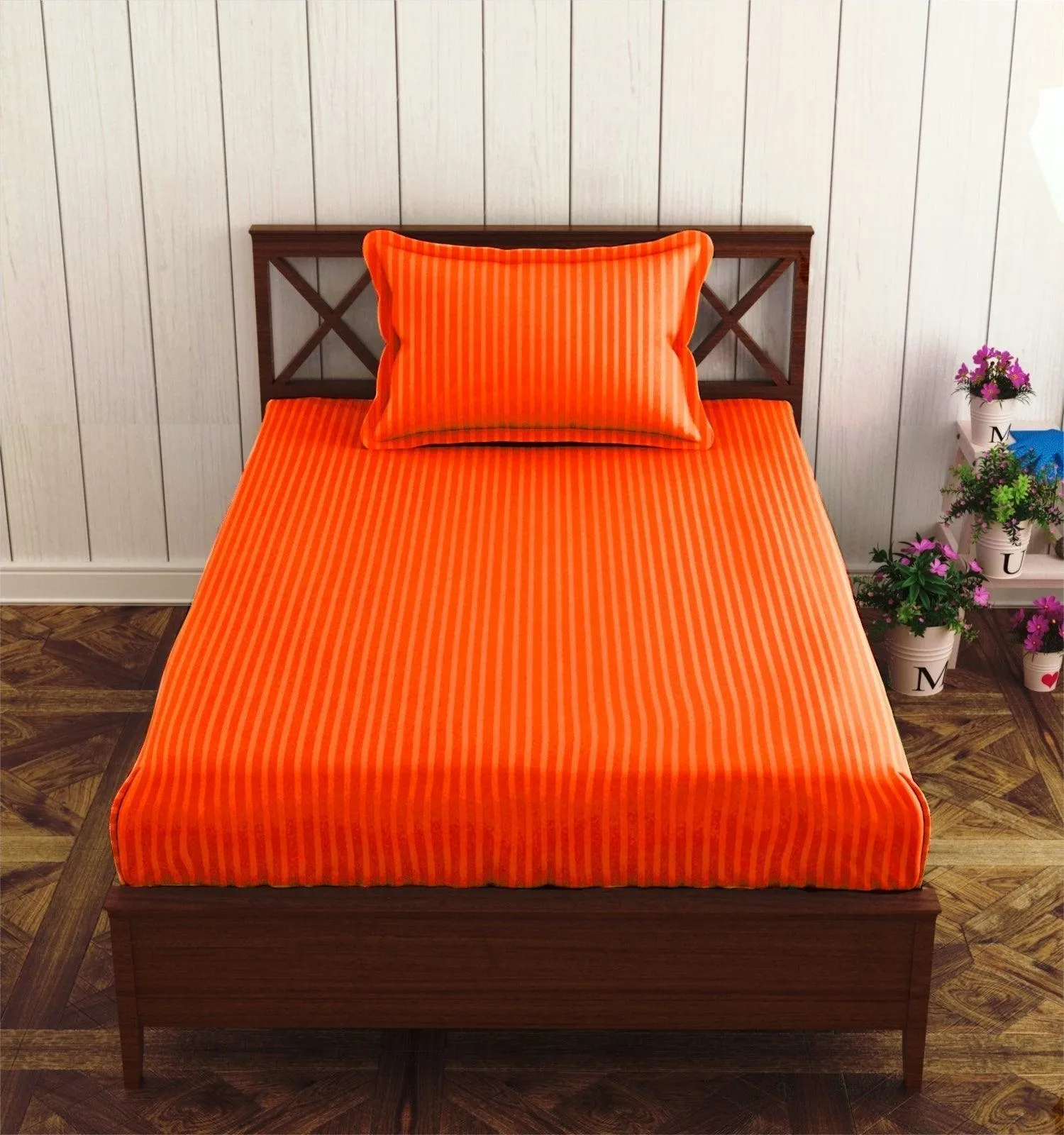 Cotton College/Hostel Bed Sizes Fitted Bedsheet with 1 Pillow Cover(100% Cotton & 200 TC)