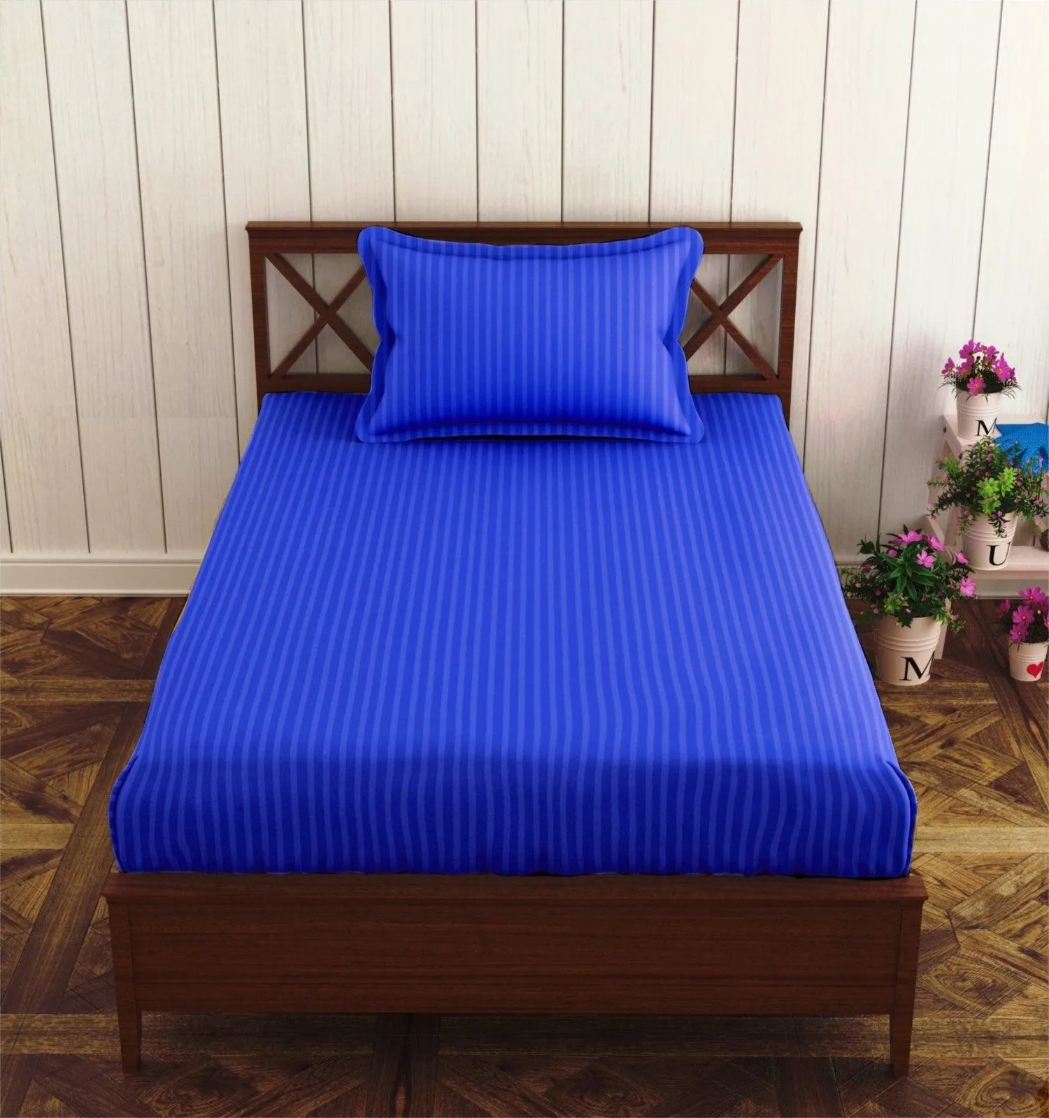 Cotton College/Hostel Bed Sizes Fitted Bedsheet with 1 Pillow Cover(100% Cotton & 200 TC)