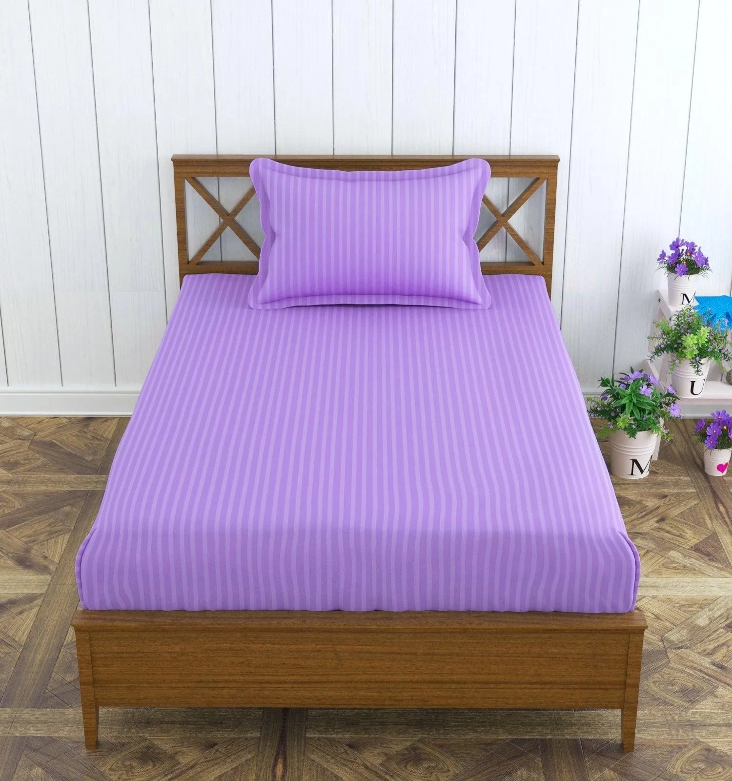 Cotton College/Hostel Bed Sizes Fitted Bedsheet with 1 Pillow Cover(100% Cotton & 200 TC)
