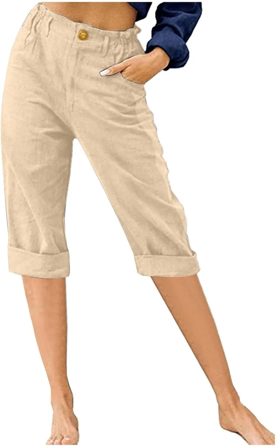 Cotton Linen Capri Pants for Women Casual 2024 Summer Straight Leg Pant Loose Cropped Trousers with Pockets