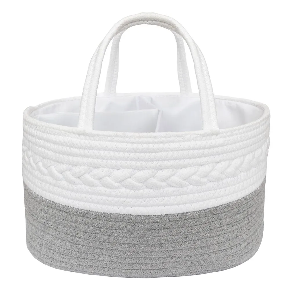 Cotton Rope Nappy Caddy With Divider - Grey/White