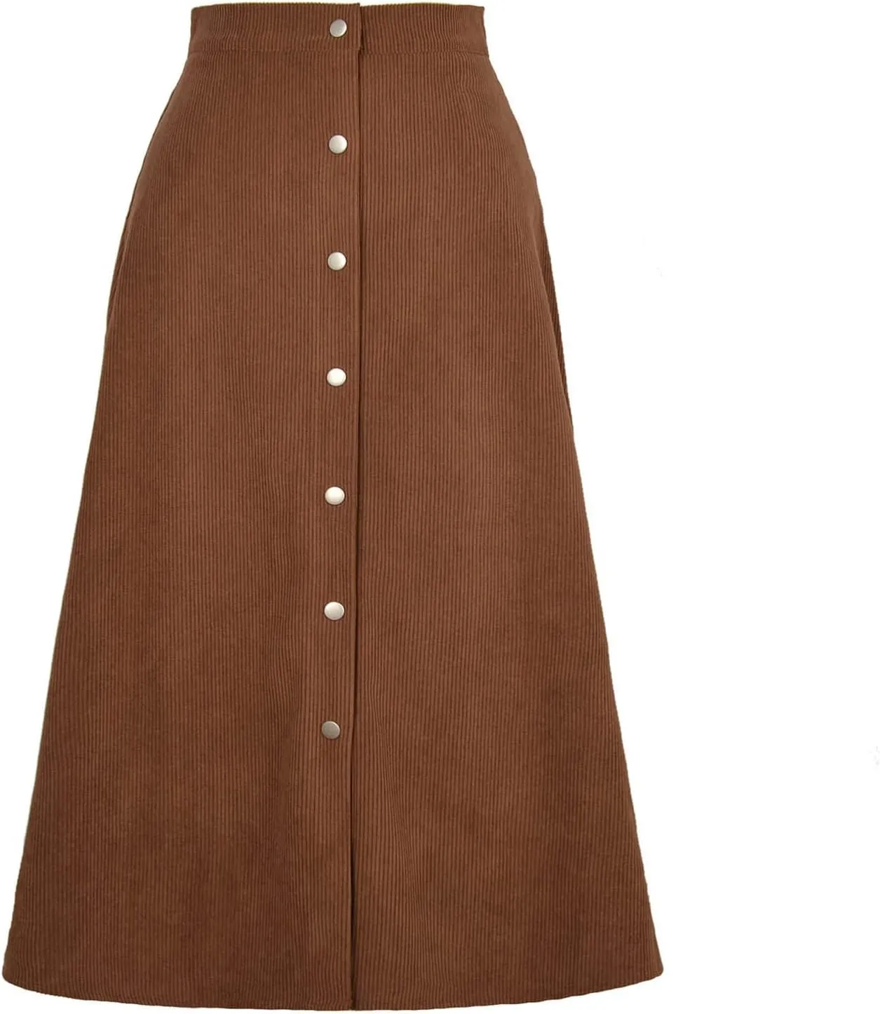 Cotton Skirts for Women Corduroy Midi Skirt High Waist Button Front Skirts Business Casual A-Line Skirts Office Skirt