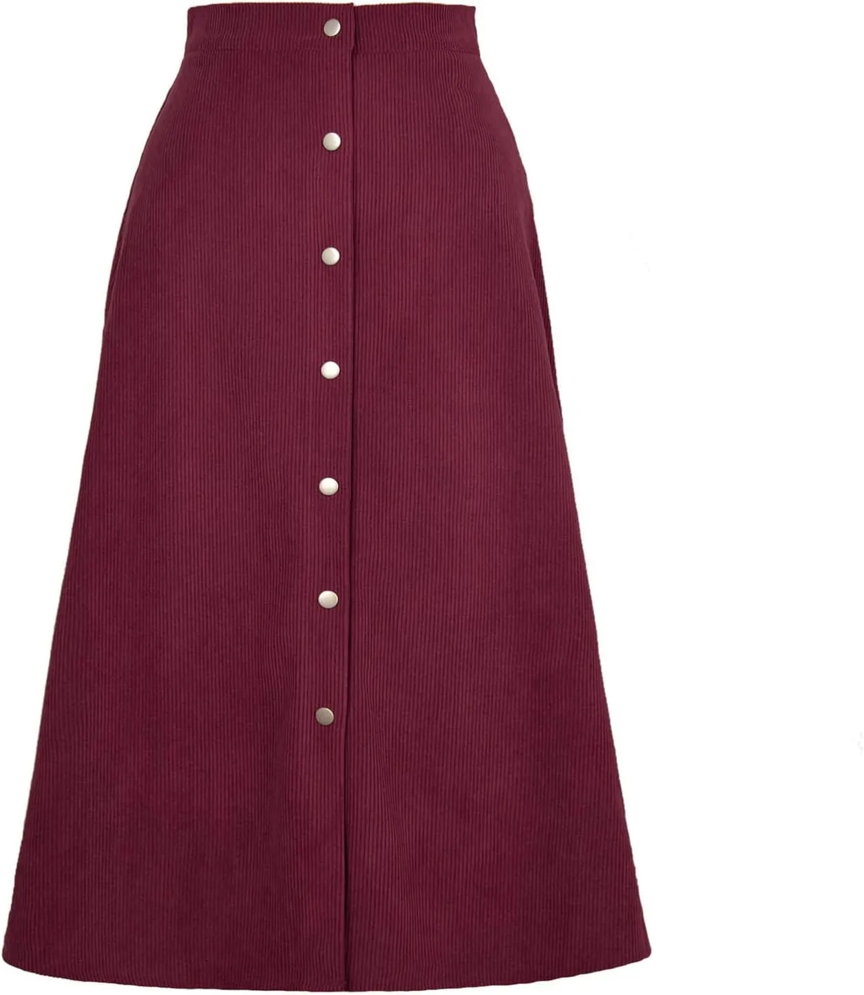 Cotton Skirts for Women Corduroy Midi Skirt High Waist Button Front Skirts Business Casual A-Line Skirts Office Skirt