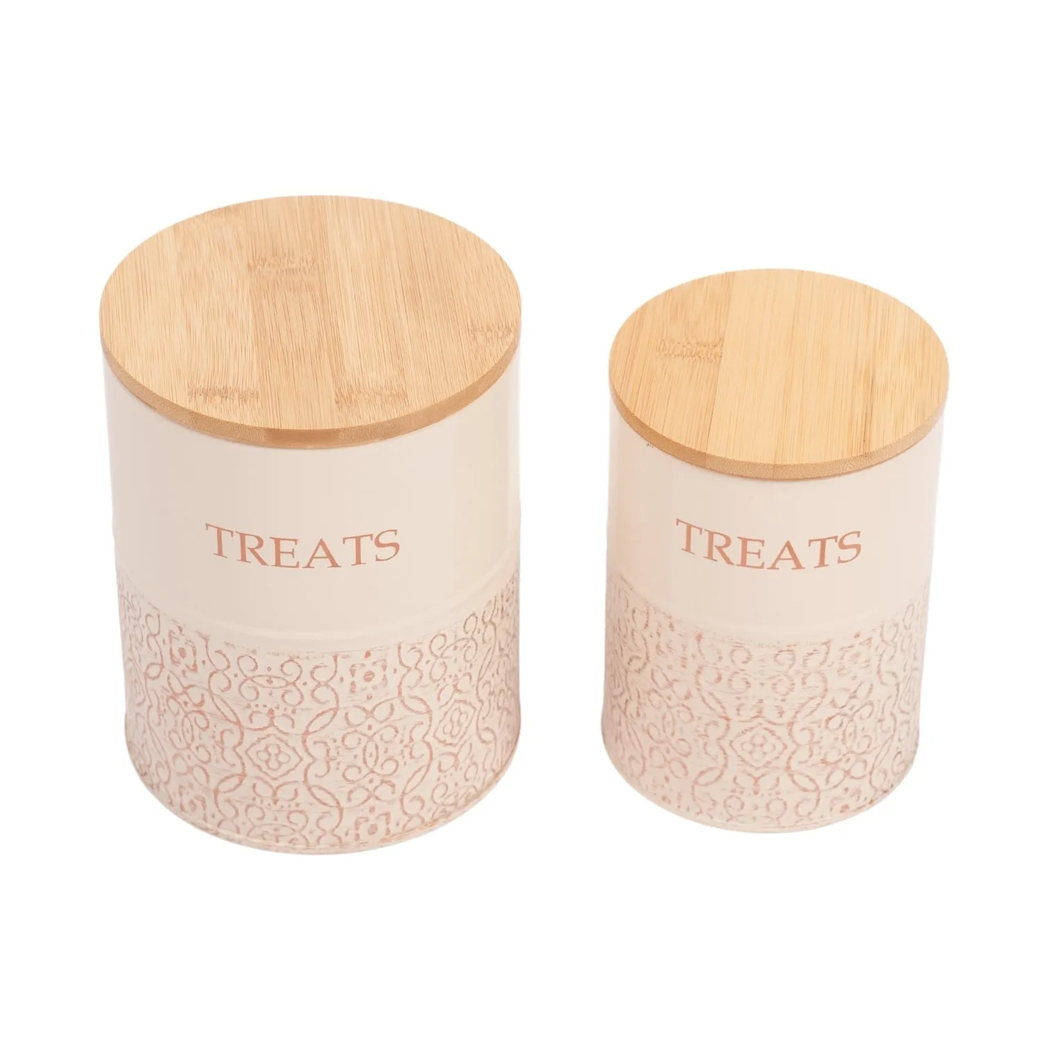 Country Living Dog Treat Containers – Set of 2 Carbon Steel Jars with Bamboo Lids, Stylish Storage for Your Furry Friend's Treats – White Swan by American Pet Supplies