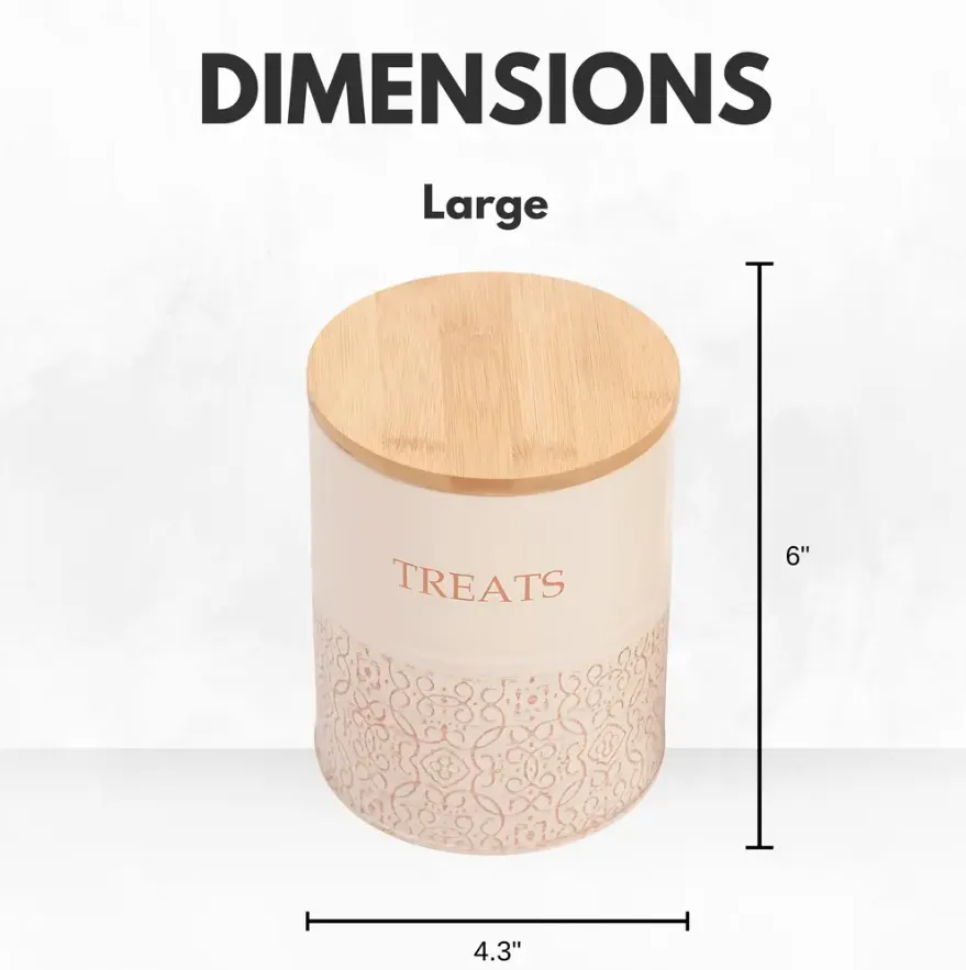 Country Living Dog Treat Containers – Set of 2 Carbon Steel Jars with Bamboo Lids, Stylish Storage for Your Furry Friend's Treats – White Swan by American Pet Supplies