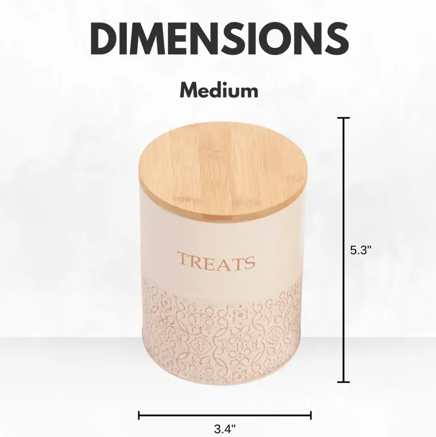 Country Living Dog Treat Containers – Set of 2 Carbon Steel Jars with Bamboo Lids, Stylish Storage for Your Furry Friend's Treats – White Swan by American Pet Supplies