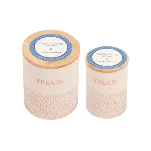 Country Living Dog Treat Containers – Set of 2 Carbon Steel Jars with Bamboo Lids, Stylish Storage for Your Furry Friend's Treats – White Swan by American Pet Supplies