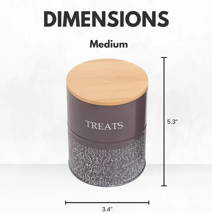 Country Living Set of 2 Volcanic Gray Carbon Steel Dog Treat Containers – Dog Treat Canister, Elegant & Stylish Organization by American Pet Supplies