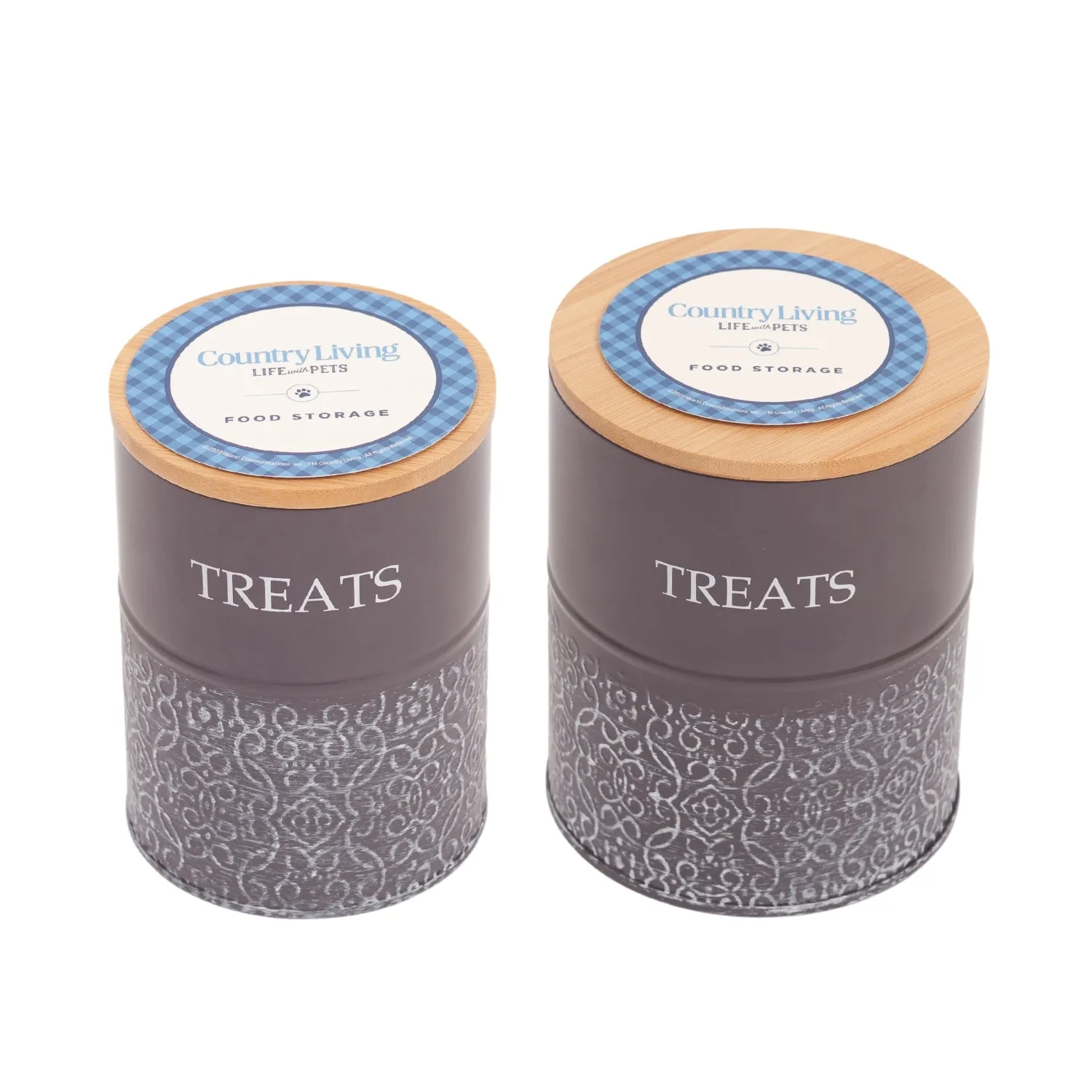 Country Living Set of 2 Volcanic Gray Carbon Steel Dog Treat Containers – Dog Treat Canister, Elegant & Stylish Organization by American Pet Supplies