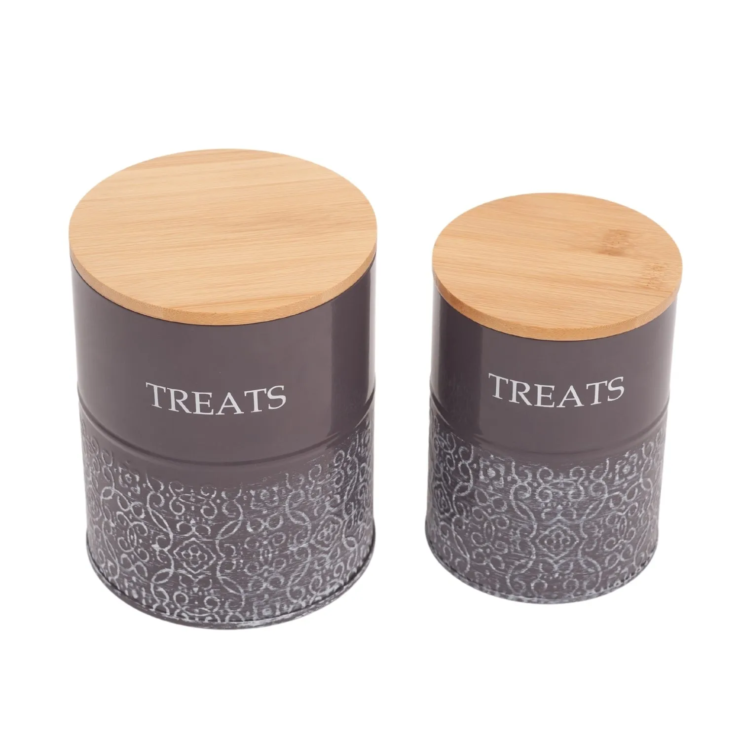 Country Living Set of 2 Volcanic Gray Carbon Steel Dog Treat Containers – Dog Treat Canister, Elegant & Stylish Organization by American Pet Supplies