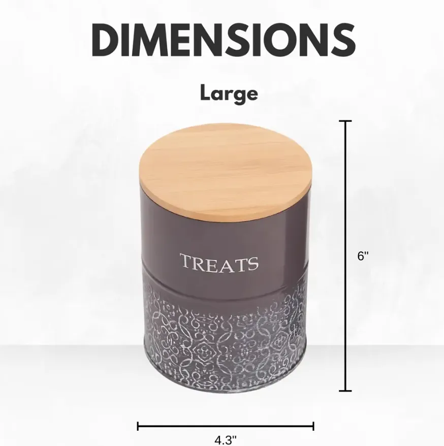Country Living Set of 2 Volcanic Gray Carbon Steel Dog Treat Containers – Dog Treat Canister, Elegant & Stylish Organization by American Pet Supplies