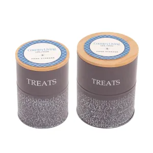 Country Living Set of 2 Volcanic Gray Carbon Steel Dog Treat Containers – Dog Treat Canister, Elegant & Stylish Organization by American Pet Supplies
